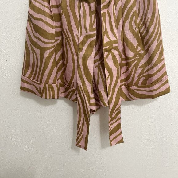 Christy Lynn Rose Zebra Shorts 100% Linen Pockets Paperbag Women’s Lined‎ Size 4 - Picture 2 of 8